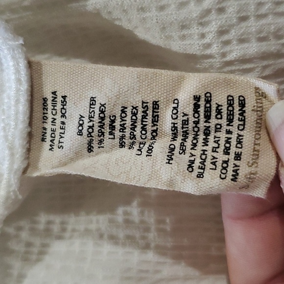 Soft surroundings textured white short sleeve with lace inset back - Picture 7 of 7